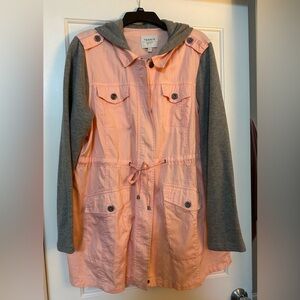NEW w/Tag TORRID Peach Gray Anorak Jacket Zipper Snaps Drawstring Waist Hooded